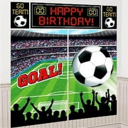 amscan soccer goal birthday party soccer scene setters wall decorating kit, multicolor