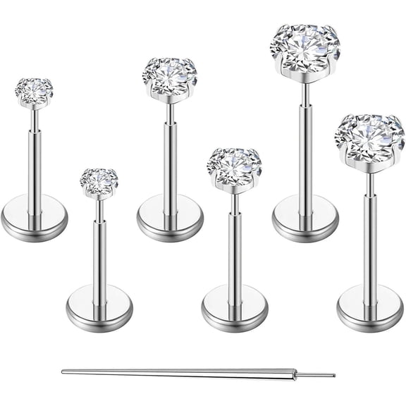 DESIGNICE 20G Flat Back Earrings Stud G23 Titanium Threadless Tragus Labret Cartilage Lip Medusa Conch Body Piercing Jewelry Hypoallergenic for Women Men