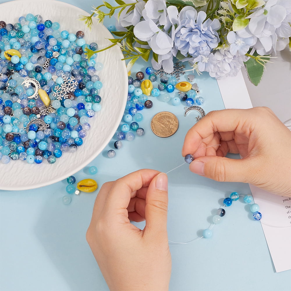 DIY Jewely Marking Finding Kits Elastic Thread 450Pcs Glass Round Bead 60Pcs Tibetan Style Alloy Pendants 70Pcs Alloy Beads 10Pcs Cowrie Shell