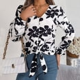 thumbnail image 5 of COMVALUE Womens V Neck Tie Front Knot Long Sleeve Fit Floral Blouses Office Business Shirt (White, M), 5 of 8
