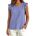 thumbnail image 5 of LIZUOJUN Tank Tops for Women Women's Summer Flutter Sleeve Tank Top Cotton Linen Blend Solid Color Casual Vest Tops for Vacation Daily Wear,Purple,3XL, 5 of 6