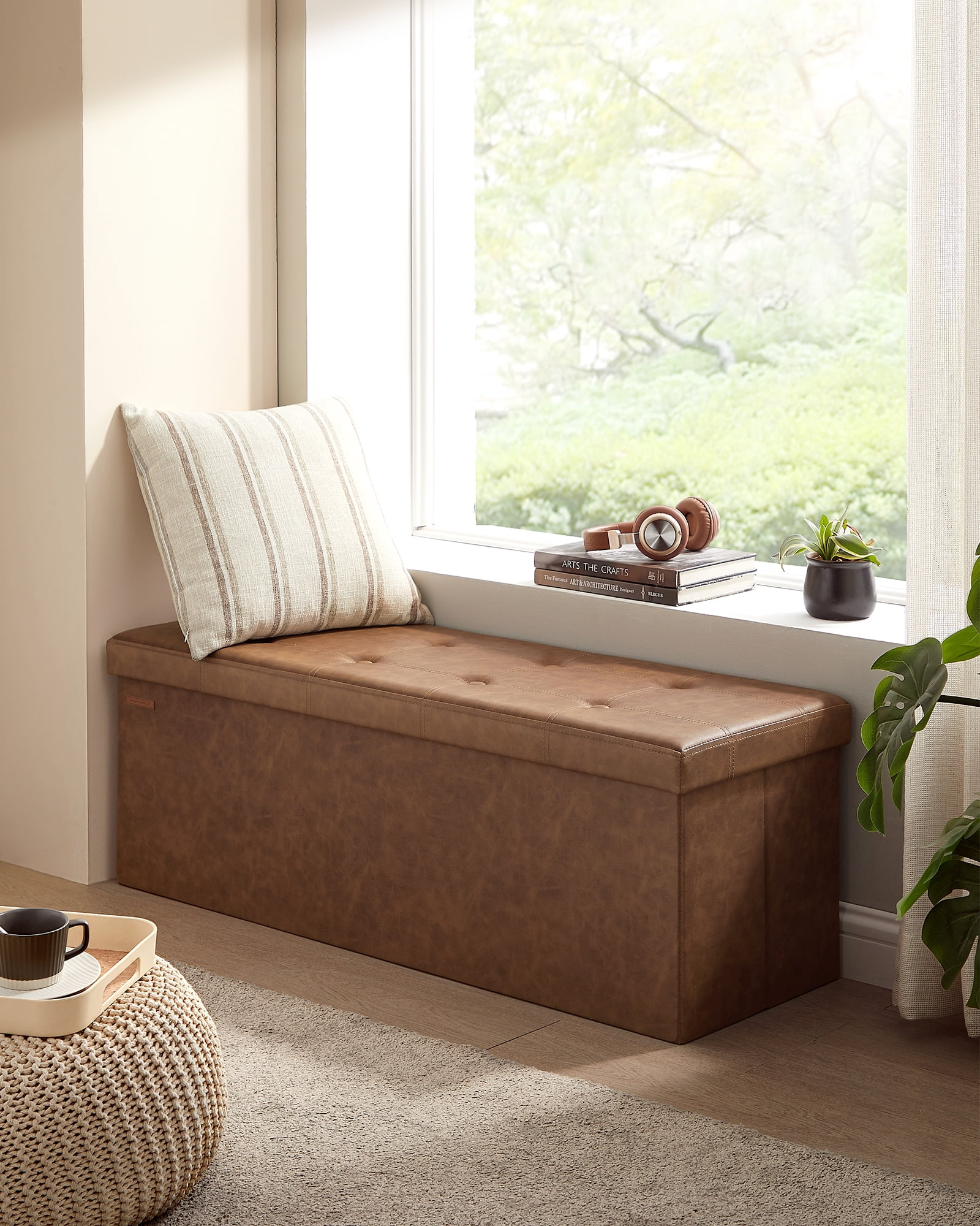 SONGMICS 43" Storage Ottoman Bench Folding Ottoman with Storage Hold up to 660lb for Living Room Bedroom Coffee Brown