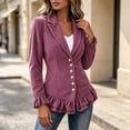 thumbnail image 6 of Dzrciro Corduroy Jacket Women, Plus Size Long Sleeve Lapel Button Pink Blazer Jacket with Ruffle Hem and Lace Cuffs, Elegant Fall Outerwear Jacket 3XL, 6 of 8