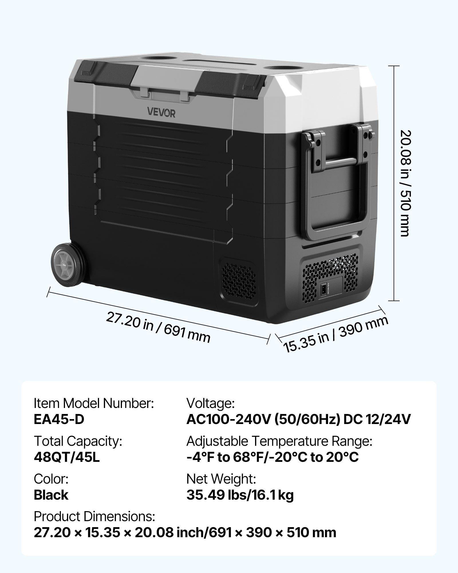 Car Refrigerator 48QT Dual Zone Compressor Cooler with APP Control Wheels for Truck RV Boat Camping Fishing DC 12 24V AC 100 240V 4F to 68F