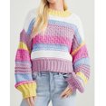 thumbnail image 2 of Womens Color Block Sweater Striped Chunky Knit Cropped Sweaters Crewneck Fall Long Sleeve Loose Pullover Tops, 2 of 4