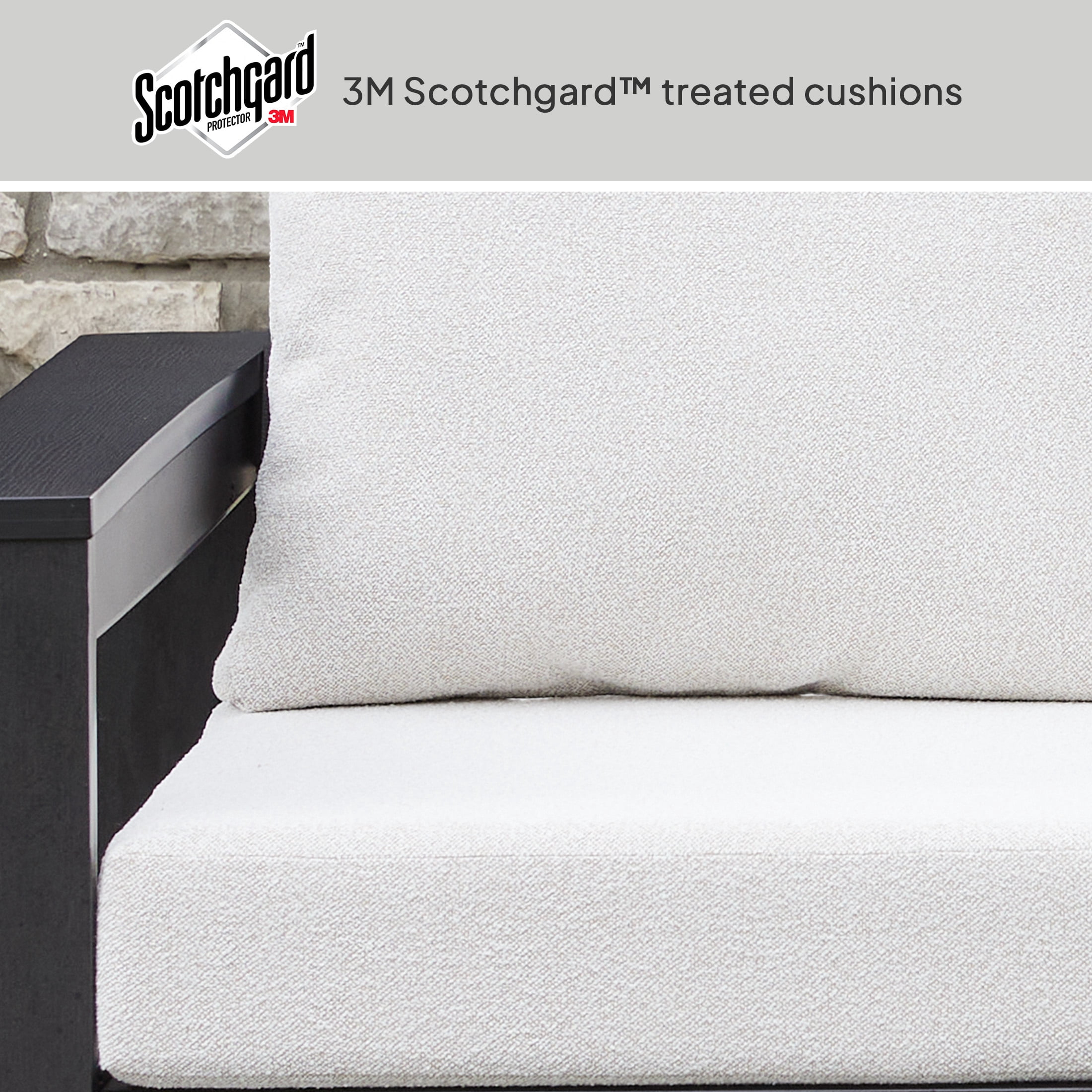 Better Homes & Gardens Ezra Outdoor HDPE Sofa, Black with Cream Boucle Cushions
