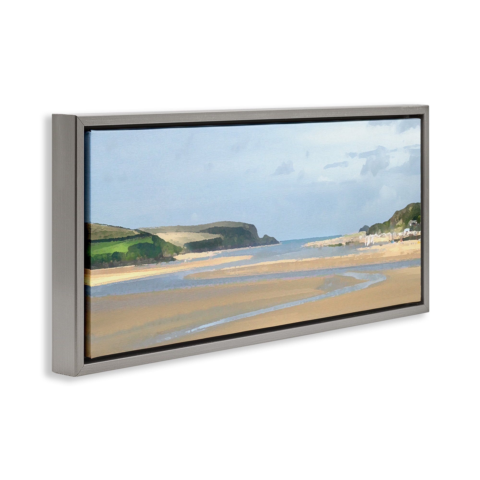 Stupell Industries Vast Beach View Landscape Painting Gray Floater Framed Canvas Art Print Wall Art, 25 x 11
