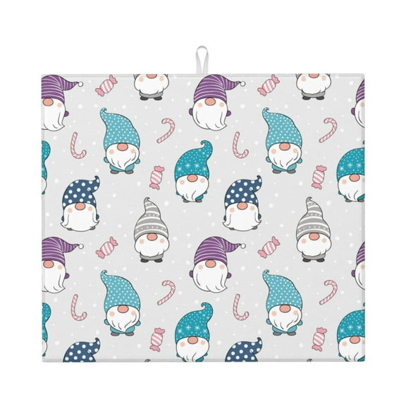 Xecao cute winter Gnome Print Dish Drying Mat for Kitchen Counter,Absorbent Coffee Bar Mat, Dish Drainer Rack Mats,Dining Room Decoration