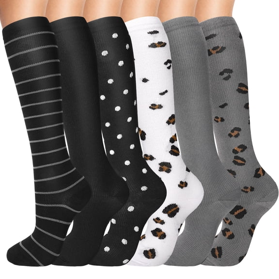 LUIISIS 6 Pairs S/M Size Compression Socks, 20-30 mmHg Knee High Compression Socks, Nylon Unisex Compression Sport Socks for Medical, Running, Nursing, Athletic