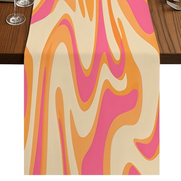 Pink Orange Table Runner 90 Inches Long, Cotton Linen Table Runner Dresser Scarf, Art Abstract Modern Geometric Fabric Tablerunners for Dining Coffee Tables Wedding Holiday Party 13"x90"