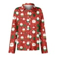 thumbnail image 4 of WTOBBY Women's Christmas Print Casual Half Open Collar Long Sleeve Shirt, Holiday Themed Blouse for Seasonal Outfits and Christmas Parties,Wine 2XL, 4 of 5