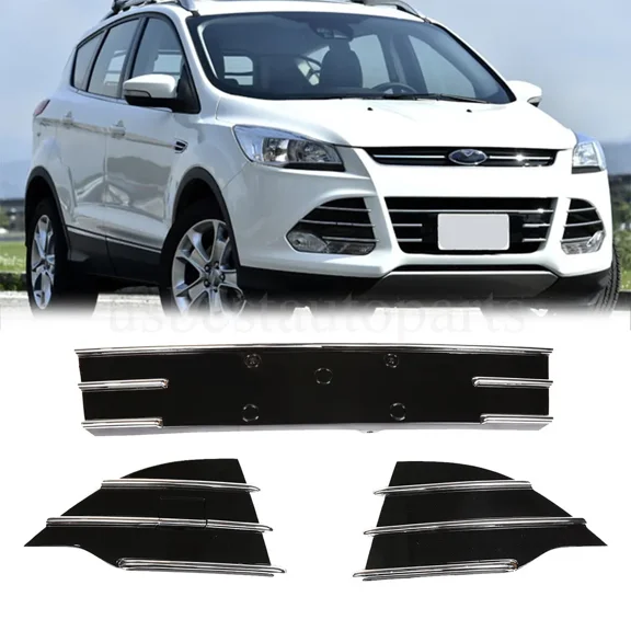 Front Bumper Grille Grill Kit W/Chrome Trim New 3pcs For 2013-2016 Ford Escape