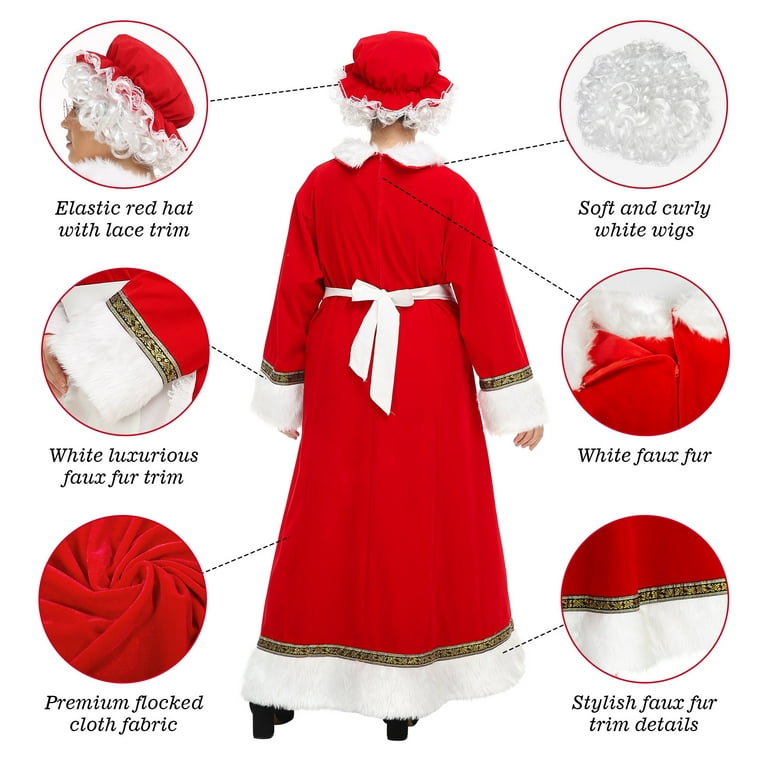 Mrs Claus Costume For Women 5PCS Adult Miss Santa Clause Dress