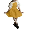 thumbnail image 4 of BRGZLK Girls Summer Cotton Linen Dresses Trendy Solid Color Back Button Up Suspender Casual Sundress with Pockets Yellow 7-8 Years, 4 of 7