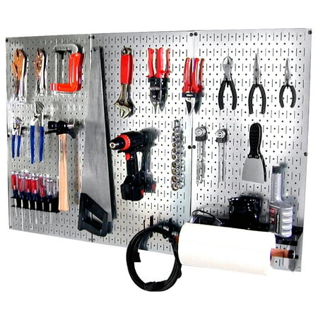 

4 ft Metal Pegboard Basic Tool Organizer Kit with Galvanized Toolboard and Black Accessories
