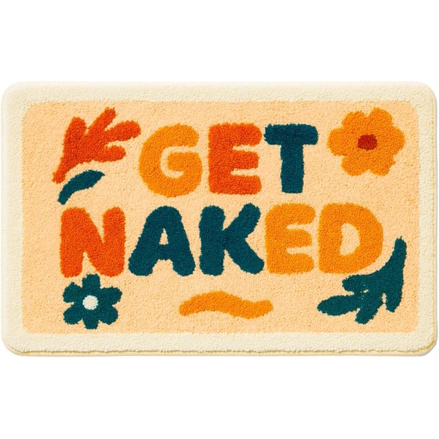 SAIONJI Tapis de Bain « Get Naked » – Tapis de Salle de Bain en Flocage Peluche 31,5 x 20 Pouces de Long, Tapis de Bain Mignon et Drôle avec Lettres Rétro, Tapis Décoratif Doux Antidérapant pour Douche, Baignoire et Déco de Salle de Bain