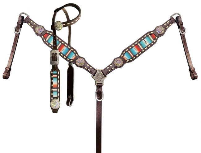 Ensemble Têtière Et Col Poitrine Showman Cowpoke Classic, Cuir Multicolore - Neuf