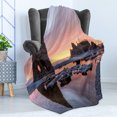 thumbnail image 4 of Driftwood Soft Flannel Fleece Throw Blanket, Setting Sun Theme Sea Stacks and Wood at Ruby Beach Digital Image, Cozy Plush for Indoor and Outdoor Use, 70" x 90", Orange and Grey, by Ambesonne, 4 of 5