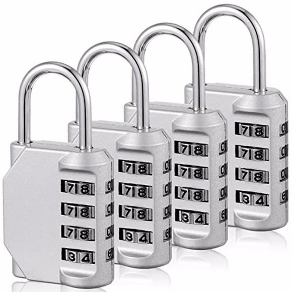 pitrice Pack of 4 4 Digit Padlock Home Hotel Office Gym Door Cabinet Cupboard Travel Luggage Combination Password Safety Locks Silver