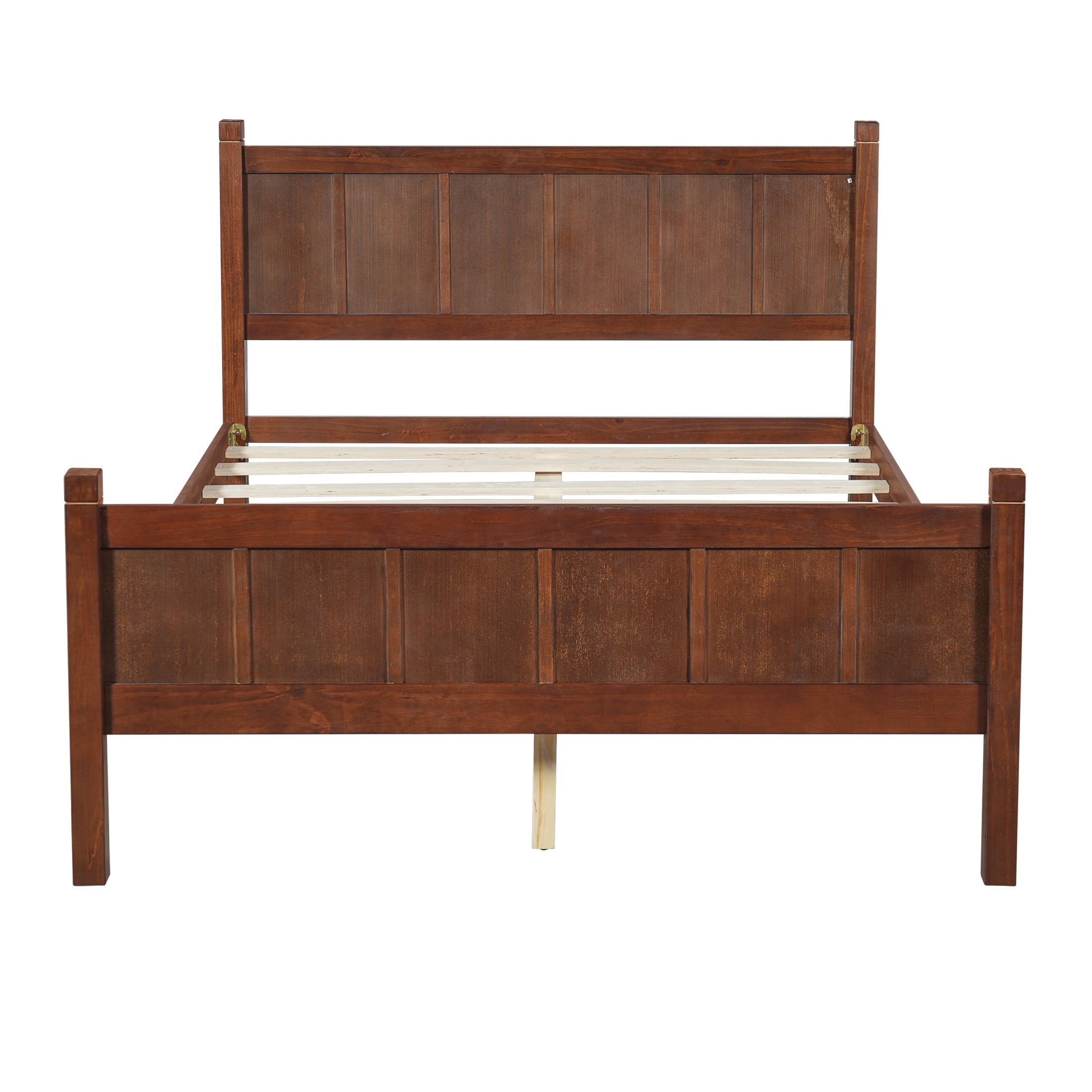 Noble House Full Platform Bed with Headboard and Footboard, Wood Frame, Dark Walnut