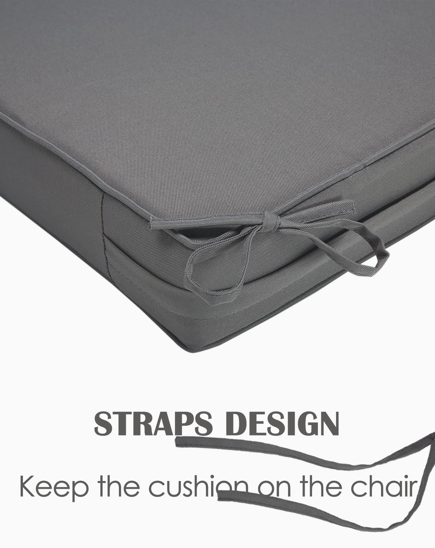 Patio Chair Cushion 22x22x4 Inch, Waterproof Outdoor Seat Cushions for Patio Furniture, Garden Chair Cushions with Ties, Set of 2, Dark Gray