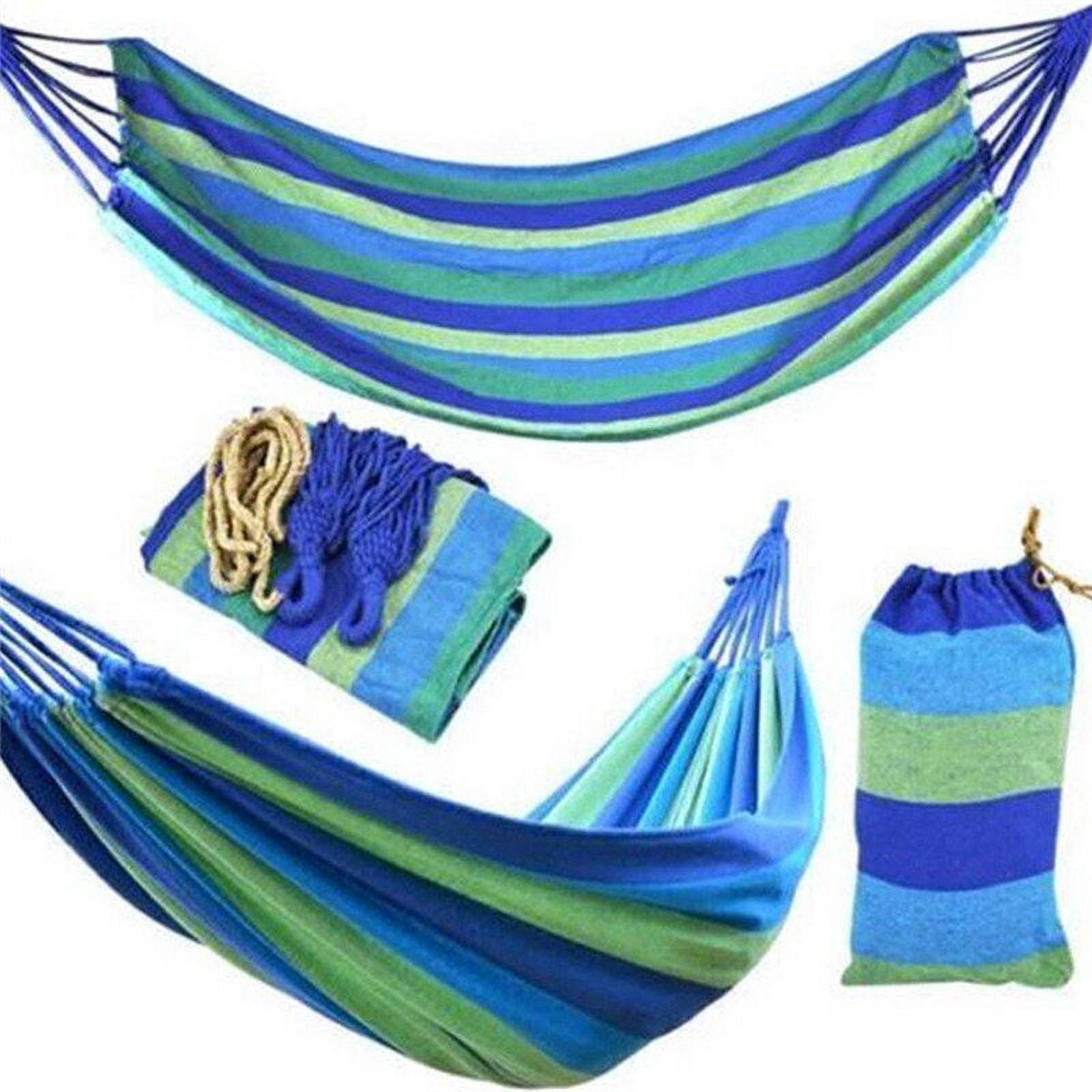 MDHAND Double Hammock, 2 Person, Portable Travel Camping Hammock with Carrying Bag Travel, Beach(Blue Stripes)