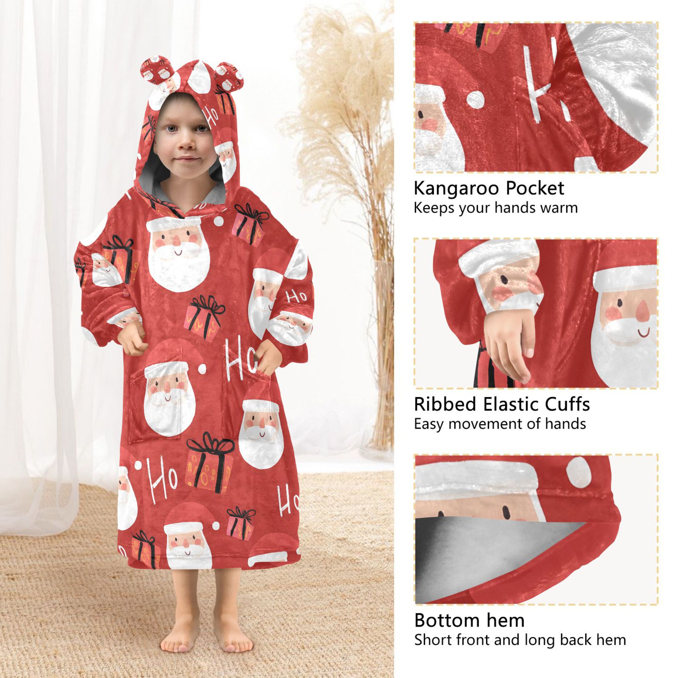 joogoo Blanket Hoodie for Santa Claus Gifts Oversize Sweatshirt 3-14 YR L