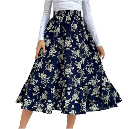 

Timegard Women s Casual Fashionable Mid-Length Stitching Printing Slim A-Line Skirt Blue S