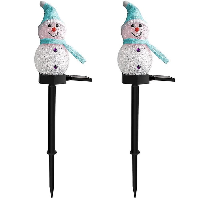 Paquete de 2 luces solares de muñeco de nieve, luces solares navideñas, luces decorativas de paso para jardín y muñeco de nieve