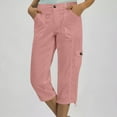 thumbnail image 5 of Women's Cargo Pants Women's Cargo Capris Pants with 6 Pockets Button Closure Lightweight Stretch Summer Casual Straight Travel Cropped Trousers Women's Plus, 5 of 9