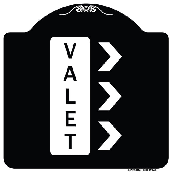 SignMission Designer Series Sign - Valet Right Arrow | Black & White 18" X 18" Heavy-Gauge Aluminum Architectural Sign | Protect Your Business & Municipality | Made in the USA