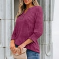 thumbnail image 5 of Fanxing Pullover Sweater for Women Trendy 3/4 Lenght Smock Sleeve Tunic Tops Henley V Neck Button Knit Blouses Pink L, 5 of 7