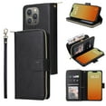thumbnail image 1 of For Iphone 15 Pro Max 9 Card Slots Zipper Wallet Bag Leather Phone Case(Black), 1 of 7