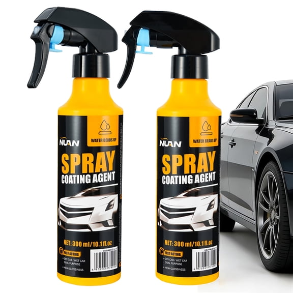 NUAN 2-Pack Nano Hydrophobic Ceramic Coating, 300ml Car Coating Spray Kit,Easy-to-Spray Auto Paint Protection, Includes Microfiber Cloth for Vehicle Shine & Protection