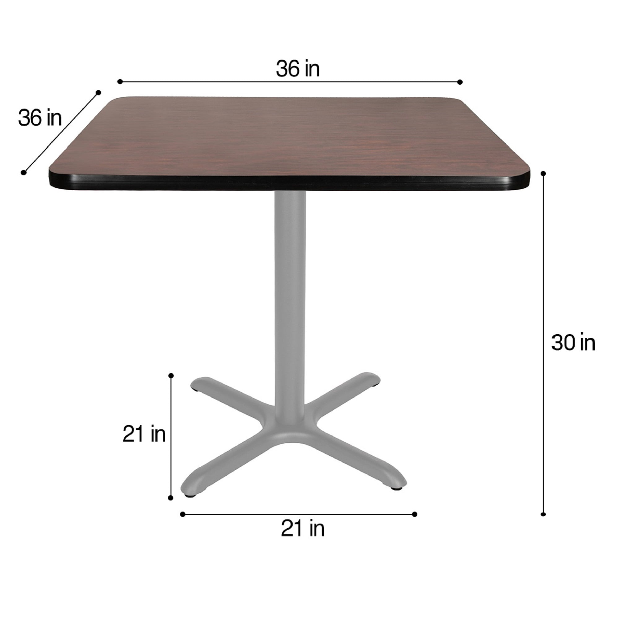 Hampden Furnishings Bennet Collection Steel Frame 36" Square Top, X Base, 30" Height, Cafe Table Grey Frame/Mahogany Top