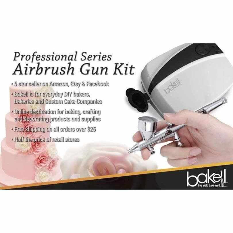 Bakell - Professional Series Airbrush Gun Kit (PINK Edition) Including Four, 4g Jars of Luster Dust for Cake Decorating, Art and Crafting!
