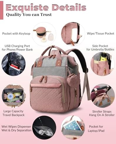 Diaper Bag with Changing Station, Waterproof 3 in 1 Diaper Backpack with Foldable Changing Pad, Baby Registry Search &Baby Shower Gifts - Newborn Essentials, Red-Green-Blue