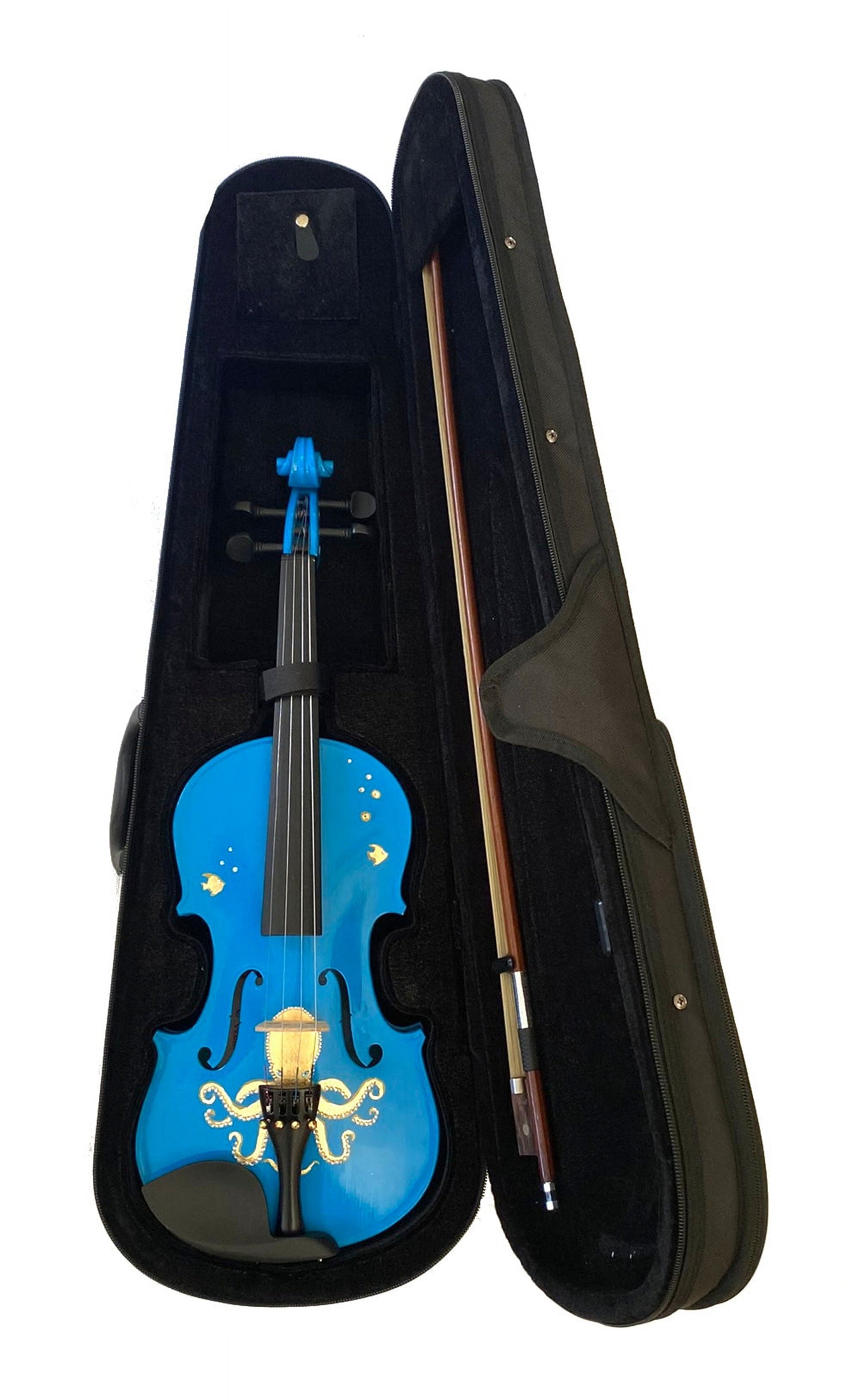 Octopus Bling Blue Violin Outfit w Brazilwood Bow Case Crystal Fine Tuners Rosin Strings Set Up
