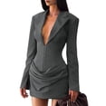thumbnail image 3 of Women'S Knit Bodycon Dress Long Sleeve V Neck Bodycon Sheath Dress Elegant Party Mini Dress Gray M, 3 of 9