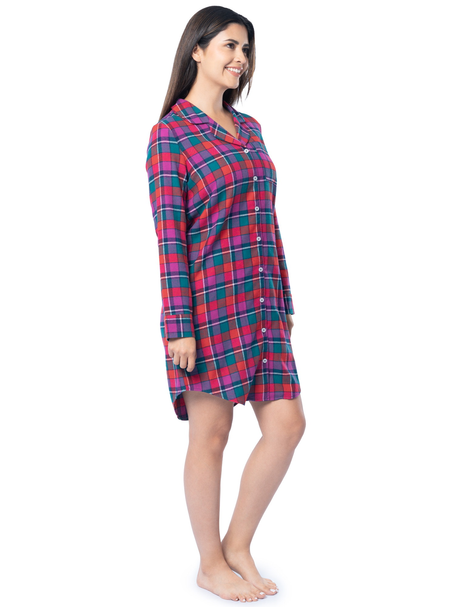 Fruit of the Loom Women's Beyond Soft Long Sleeve Button Down Flannel Sleepshirt, Sizes S-4X