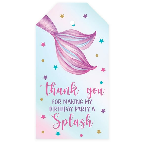 Koyal Wholesale Kids Party Favor Classic Thank You For Making My Birthday Party A Splash Gift Tags with String, Mermaid