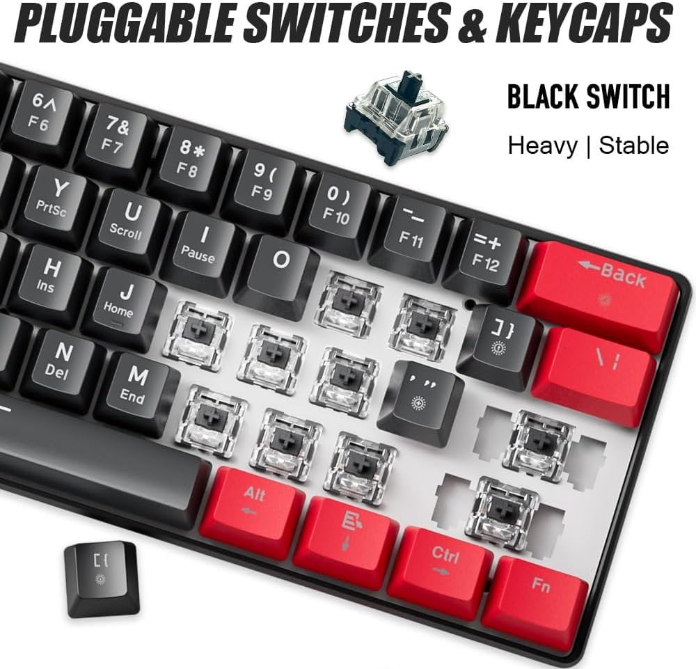 60% Mechanical Gaming Keyboard Black Wired Compact Keyboard Anti-Ghosting No-Conflict 61 Swappable keycaps Design for Windows/