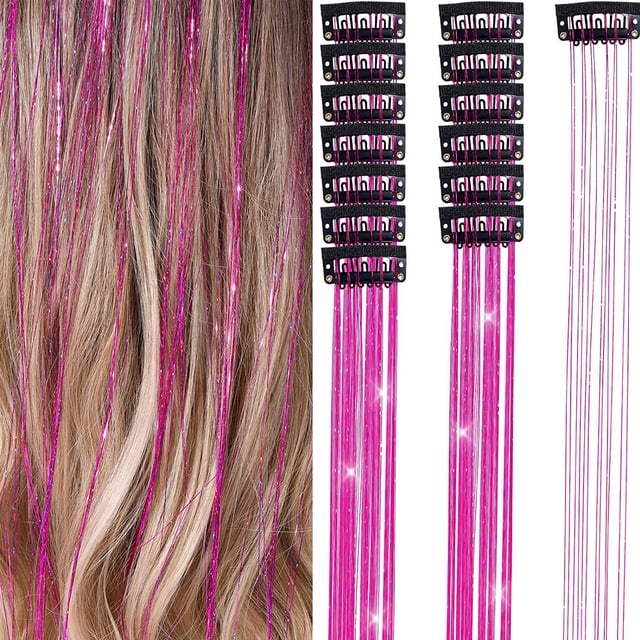 Graflsoa 6-Piece Glittering Clip-In Hair Tinsel Set - Heat Resistant, Washable, Adjustable Length (50cm/19.6in) for Styling, Perfect for Parties, Cosplay, and Festivals