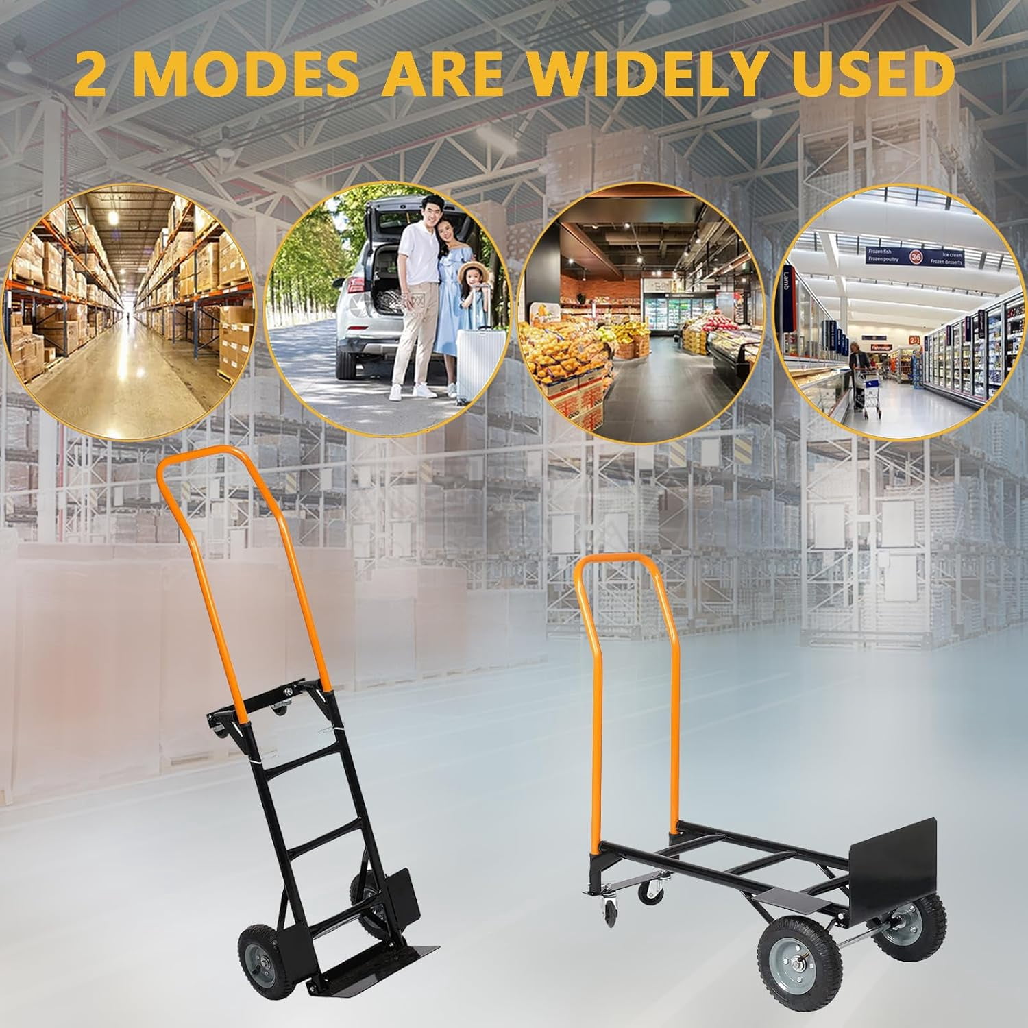 Accreate 4-Wheel Convertible Hand Truck, 2-in-1 Platform Dolly with Solid Tires, Functions as 2-Wheel Dolly Cart or 4-Wheel Push Cart for Moving in Warehouse, Garden, or Grocery