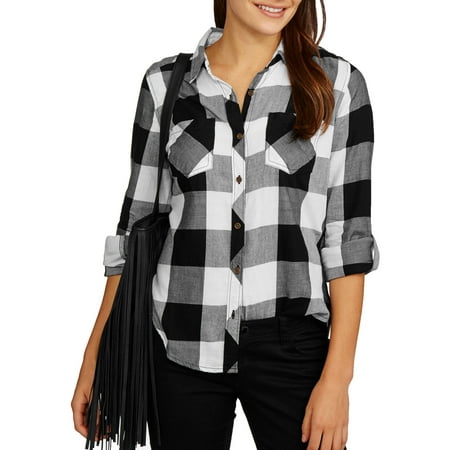 Women's Plaid Shirt with Front Pockets - Walmart.com