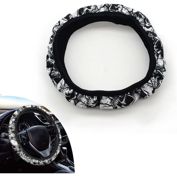 Skull Design Steering Wheel Cover, Gothic Skull Protector, Universal 15 Inch Car Steering Wheel Covers