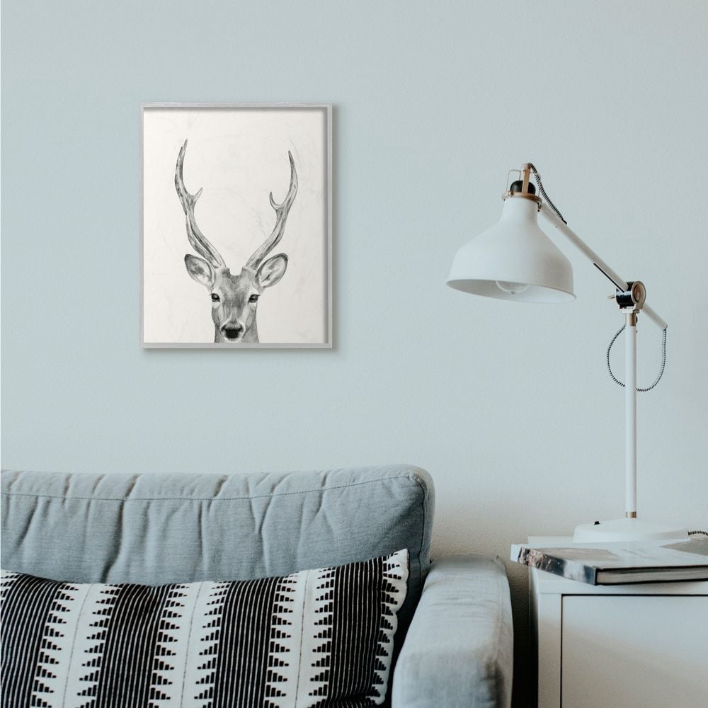 Stupell Industries Deer Portrait Grey Drawing Design Framed Wall Art by Victoria Borges