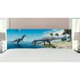 thumbnail image 1 of Jurassic Headboard, Large Fish is Caught by a Suchomimus Dinosaur Flying Pterosaur Dinosaur, Upholstered Decorative Metal Bed Headboard with Memory Foam, King Size, Blue Green Grey, by Ambesonne, 1 of 4