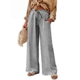 thumbnail image 3 of Pounoo Wide Leg Pants for Women Striped Elastic Waist Pocket Detail Relaxed Fit Trousers Summer Casual Breathable Bottoms, 3 of 9