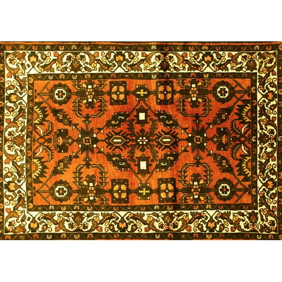 Ahgly Company Machine Washable Indoor Rectangle Persian Yellow Traditional Area Rugs, 5' x 7'